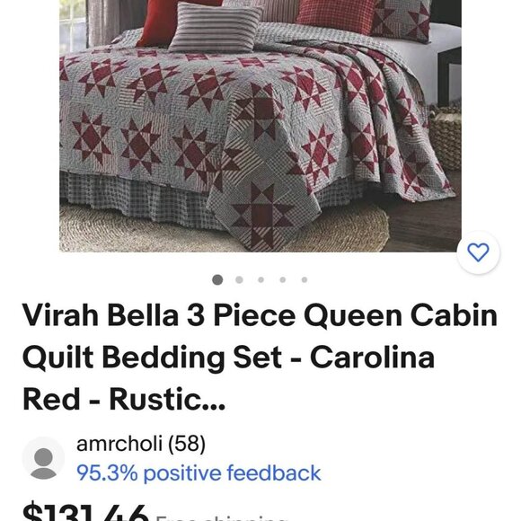 Carolina Red 3pc Quilt Set by Virah Bella; available in Full/Queen or King - Picture 3 of 4